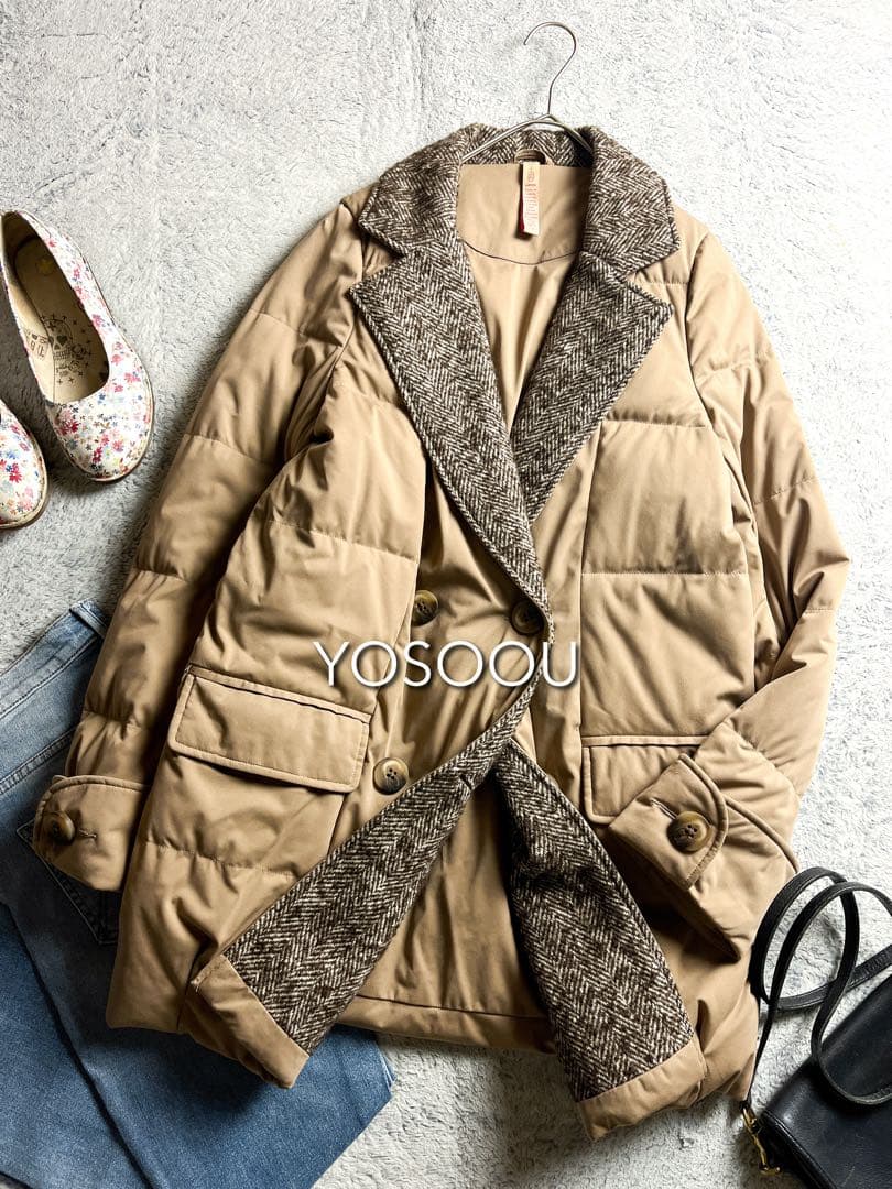 【YOSOOU】ヘリンボーン切替 ダブルブレストダウンジャケット ダウン ジャケット Schott×NANGA 782-5253004 AURORA DOUBLE BREAST