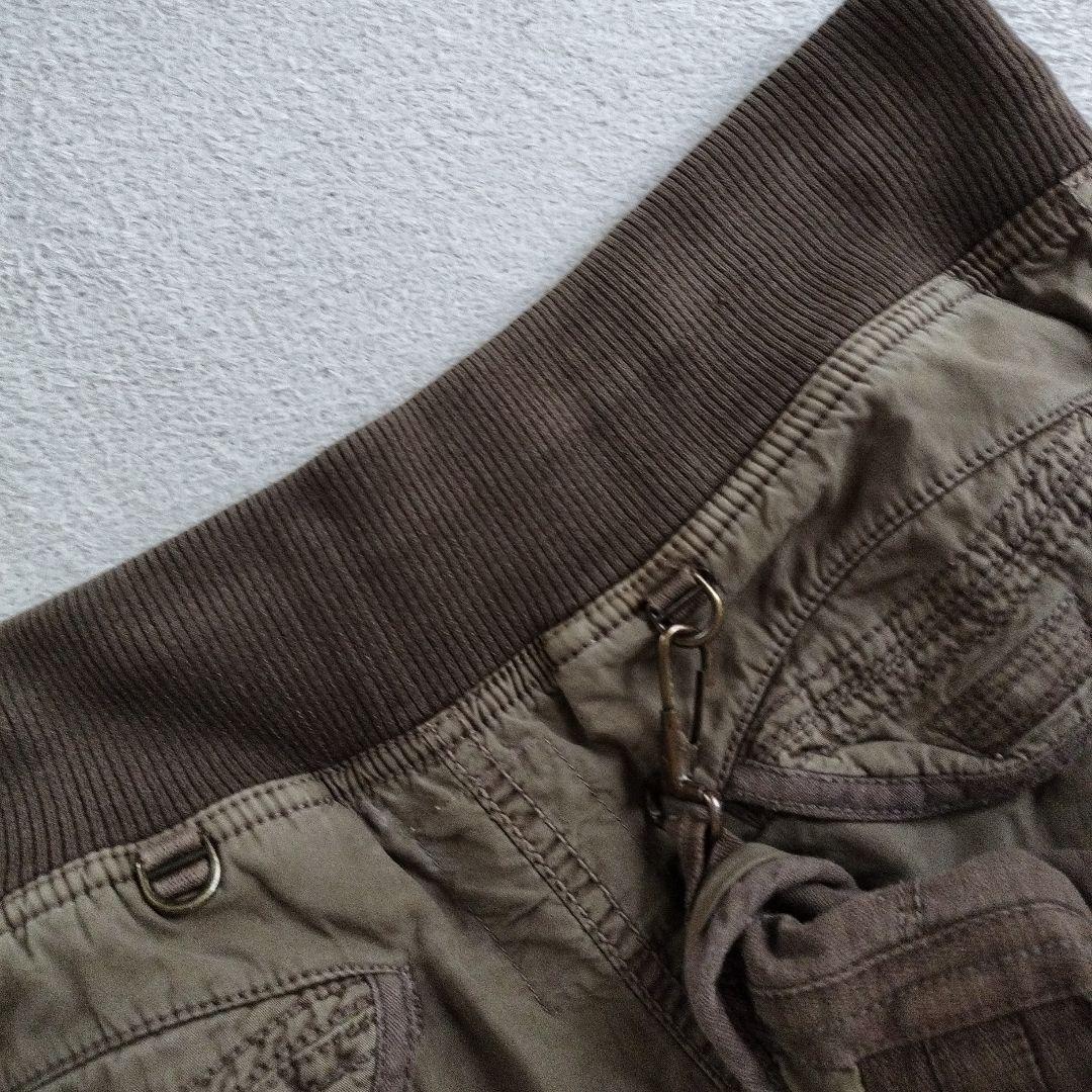 希少goaミリタリーポーチ付きロングスカートy2k カーキリネンジップ