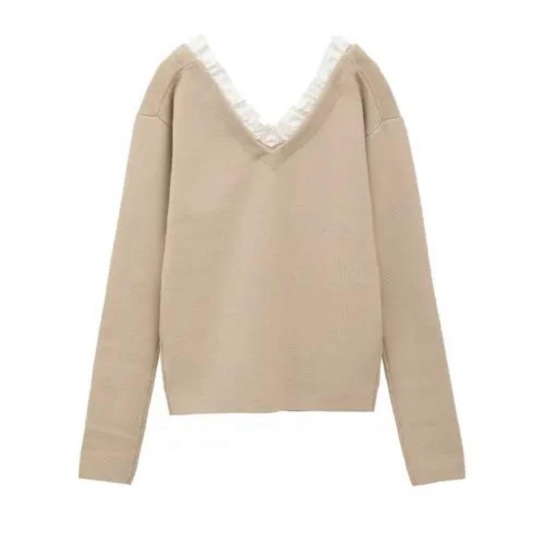 CLANE 2WAY FRILL V NECK KNIT TOPS ベージュ M - メルカリ
