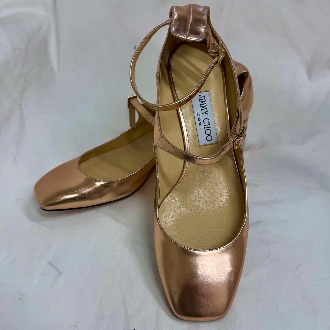 JIMMY CHOO メタリックローズゴールド フラットシューズ39.5イタリー ジミー チュー JIMMY CHOO バレエシューズ フラットシューズ エルメ