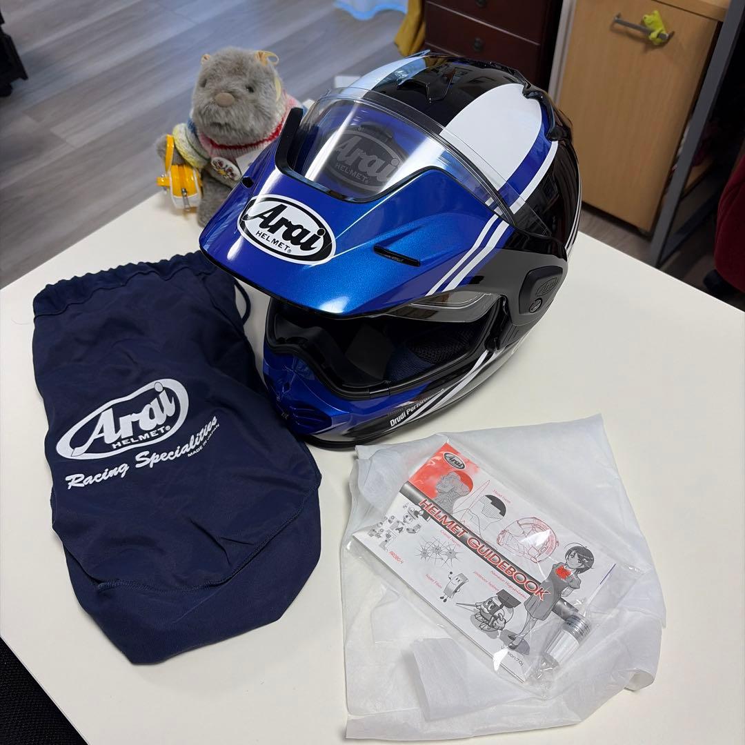 Arai ツアークロス　V　コスミック　 青/黒/白　Lサイズ　美品！ アライの新製品「TOUR-CROSS V COSMIC／ツアークロスVコスミック」が11
