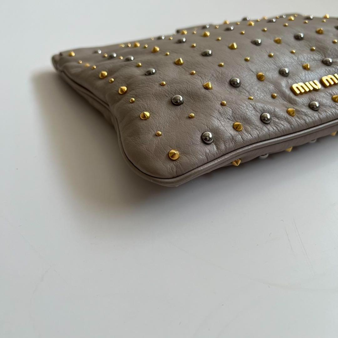 MIU MIU LEATHER STUDS FRAME CLUTCH BAG