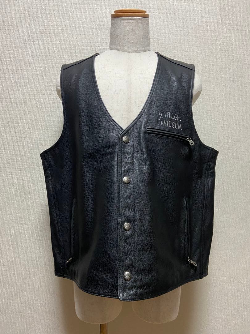 Harley-Davidson Leather Vest 背中刺繍 2XL 黒 Harley Davidson Men's PISTON II Black Thick Leather Vest | eBay