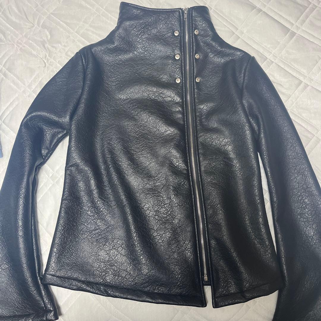 ハイネック黒レザージャケット y2k v系 opium - メルカリ