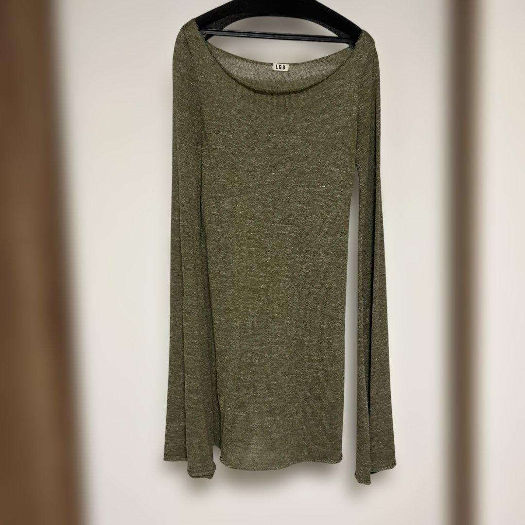 LGB オリーブグリーン 長袖カットソー　チュニック　ワンピース リブ切替えゆったりチュニックワンピース | 京都通販ミセスの
