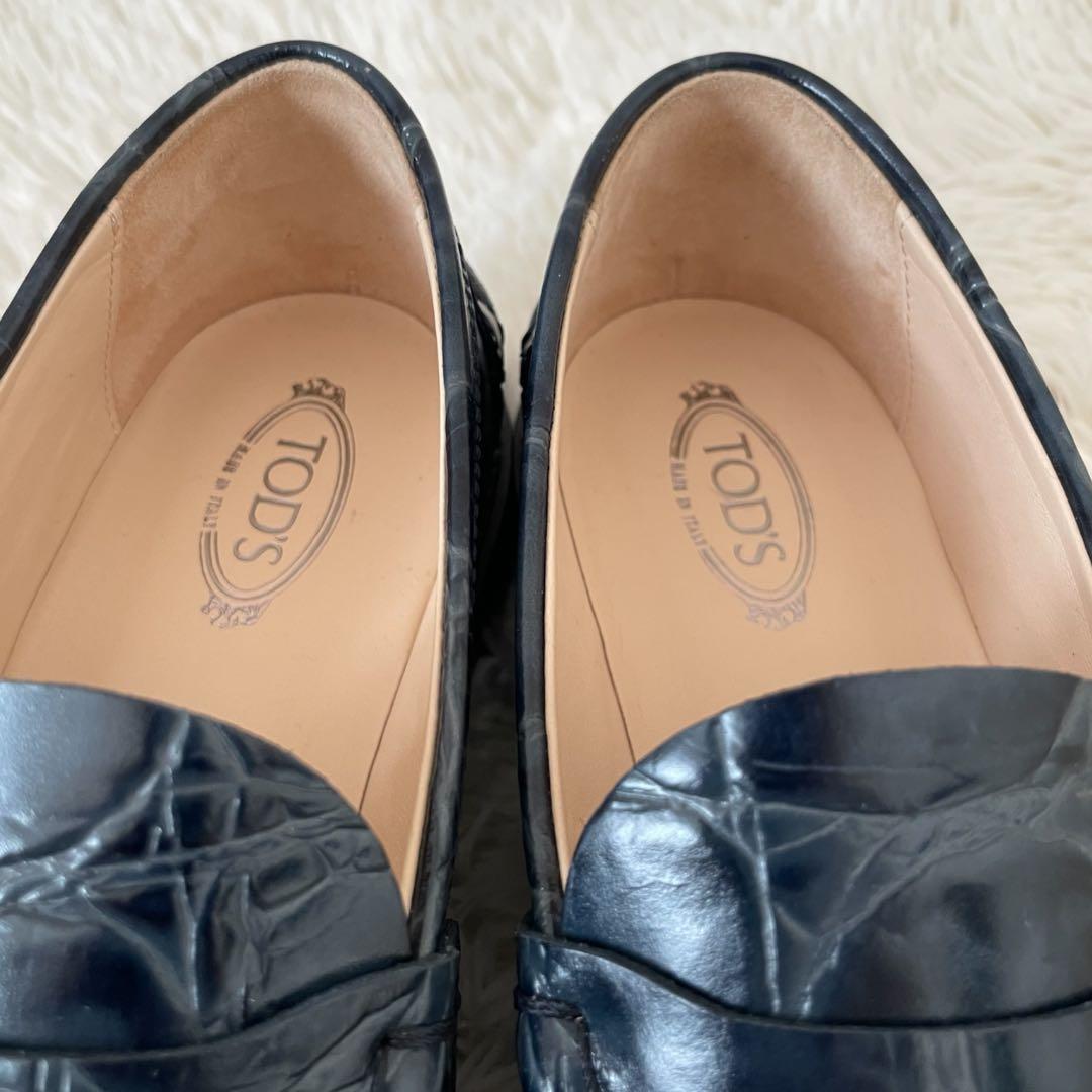 新品✨ TOD'S トッズ ペニーローファー クロコ型押し 紺 24cm 箱付き