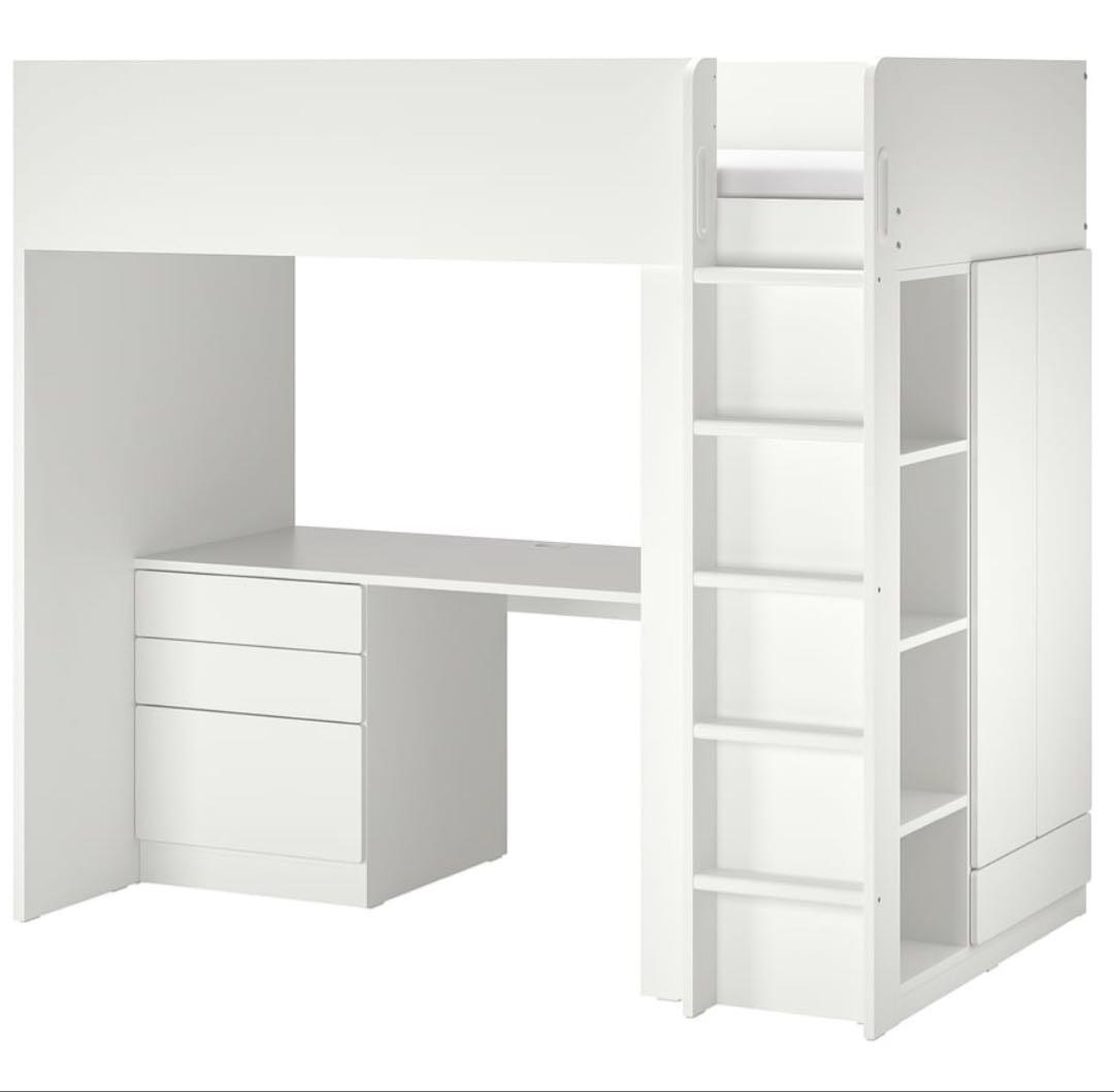 IKEA SMÅSTAD ロフトベッド 引出付きデスク　専用椅子と電気付 SMÅSTAD スモースタード ロフトベッドフレーム デスク＆収納付き