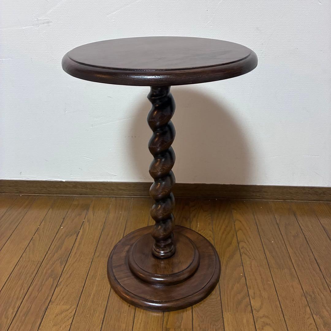 【未使用品】アンティーク調 花台 木製 イギリス 丸テーブル サイドテーブル 丸 木製 おしゃれ アンティーク 天然木 無垢材