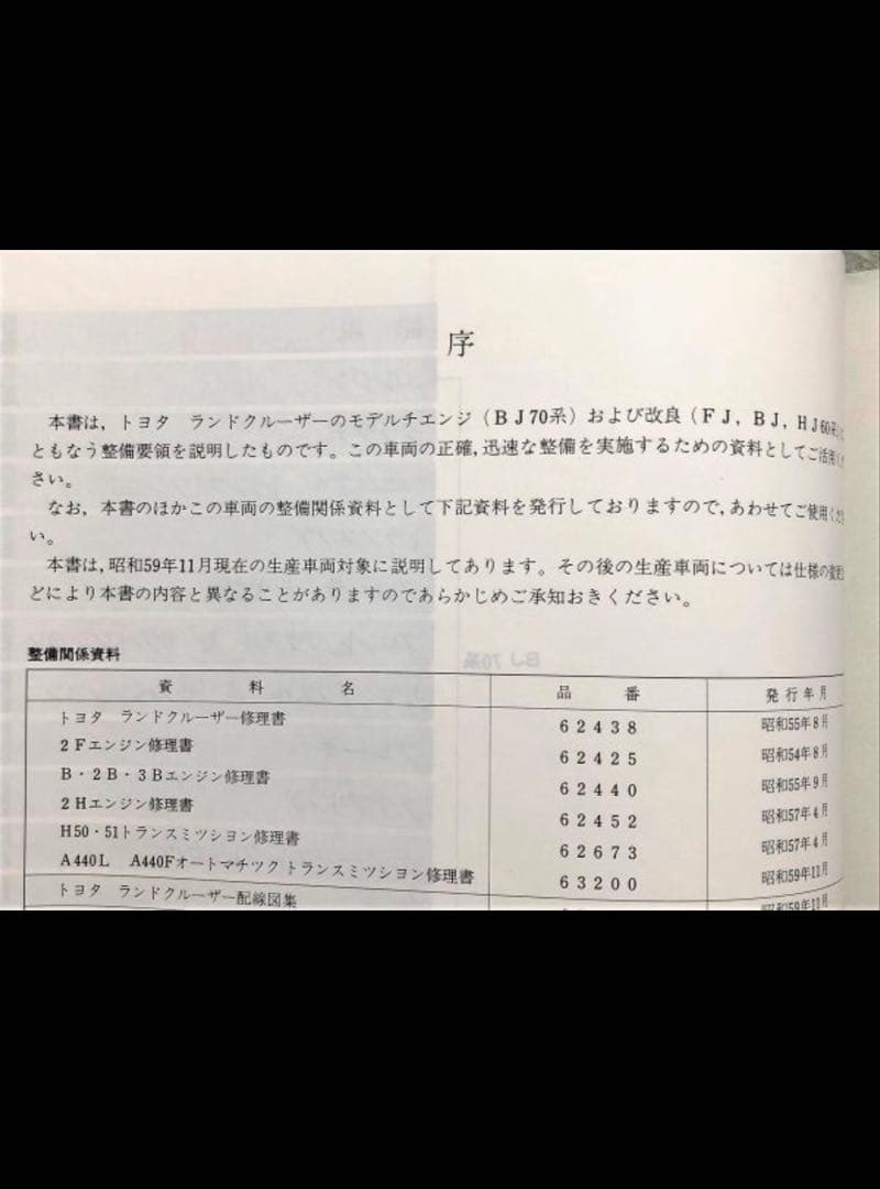 絶版 ランドクルーザー修理書 サービスマニュアル HJ60/FJ62/BJ70