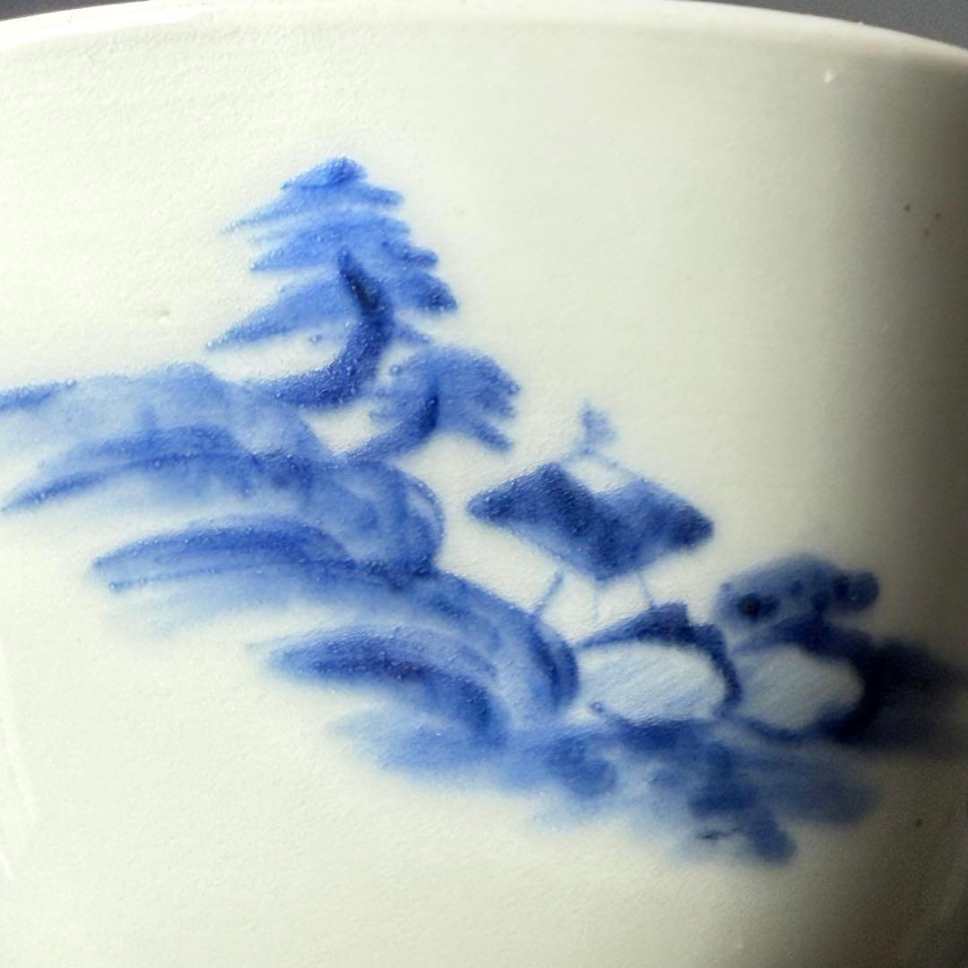 後期鍋島 染付風景画向付 三点 緻密な絵付 汲み出し 湯呑み 幕末