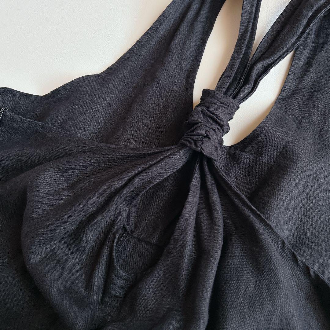 YARRA ヤラ ⿻ バックシャン リネン サロペット 黒 ルーズ 麻 ゆったり