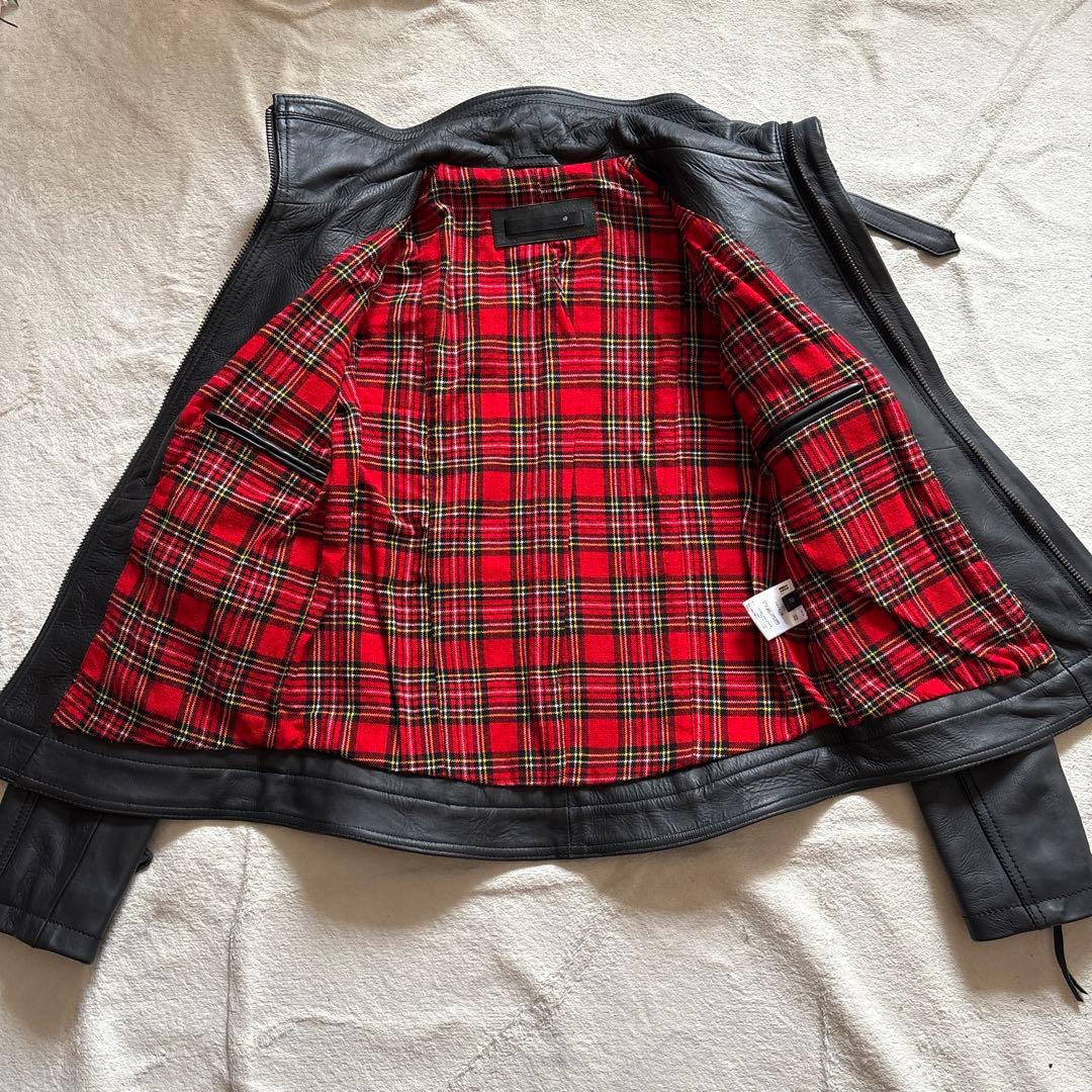 未使用級⭐️リューグーレザーズ ライダース 黒 牛革 裏地チェック赤