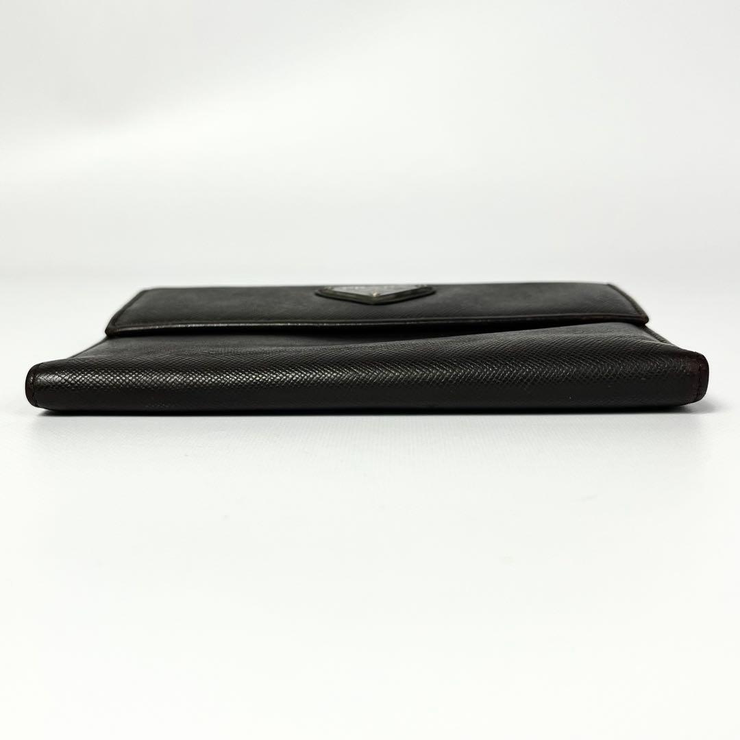 希少✨プラダ 2つ折り財布 三角ロゴ サフィアーノレザー ブラウン