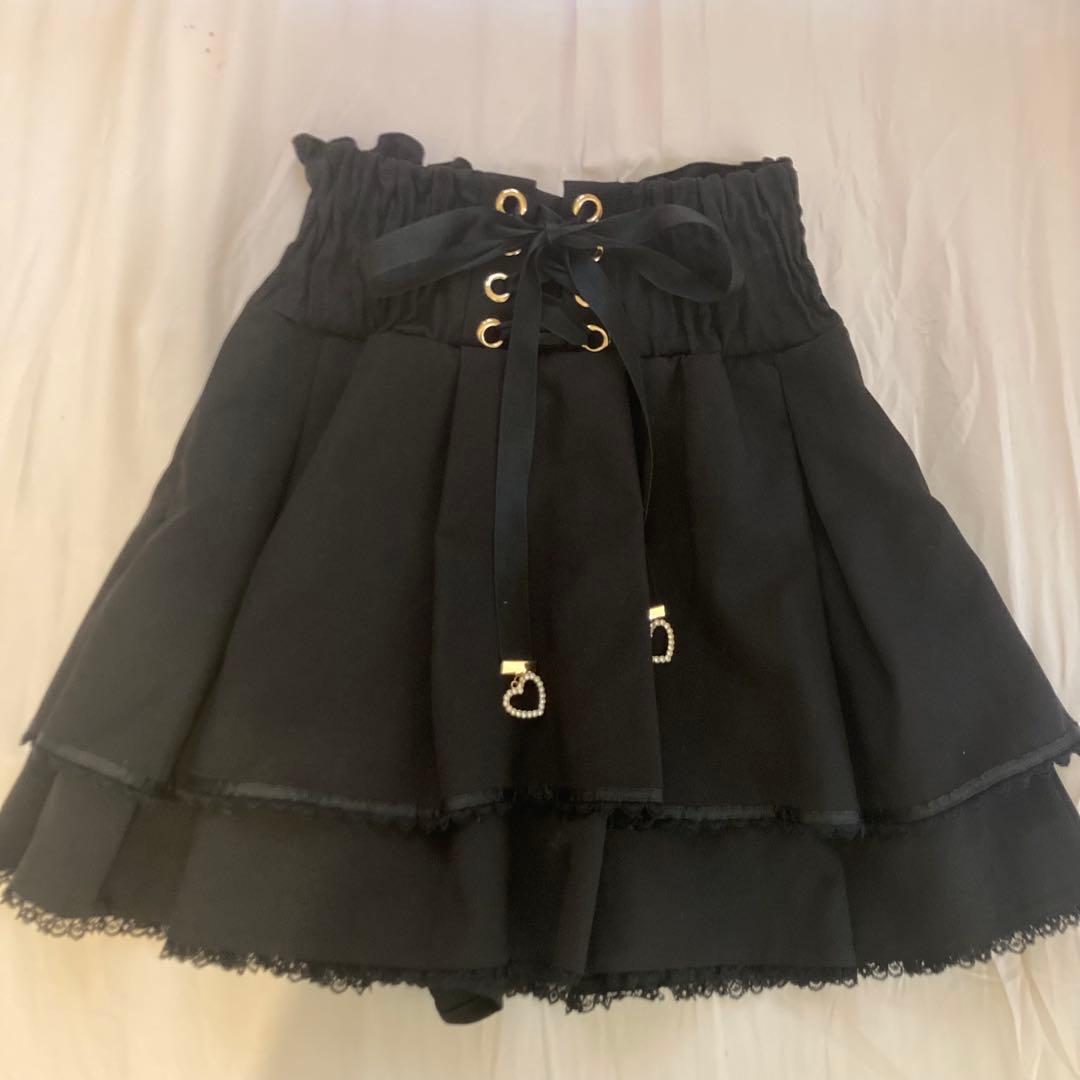 LIZLISA 2連リボンベルトスカパン ブラック 黒 - メルカリ