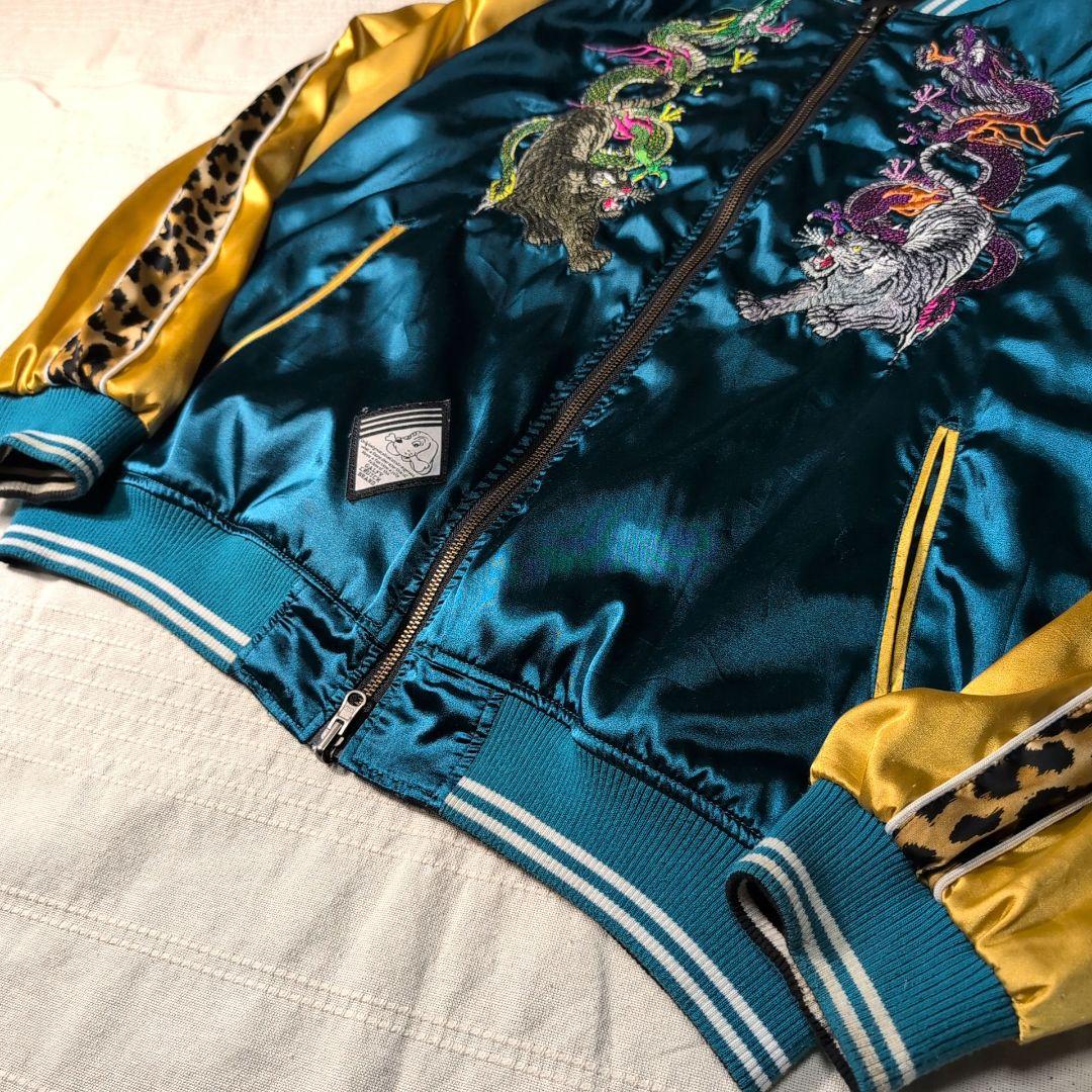 GALFY スカジャン リバーシブル 黒 ターコイズ 刺繍 L - メルカリ