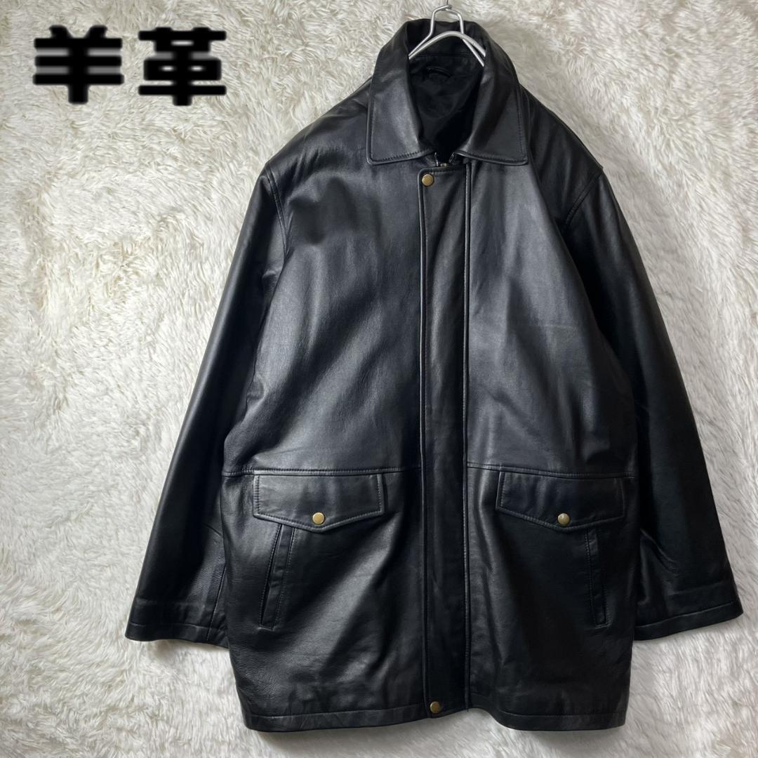 美品 ウィル レザーコート ラムレザー 本革 ミドル丈 ブラック 黒 LL