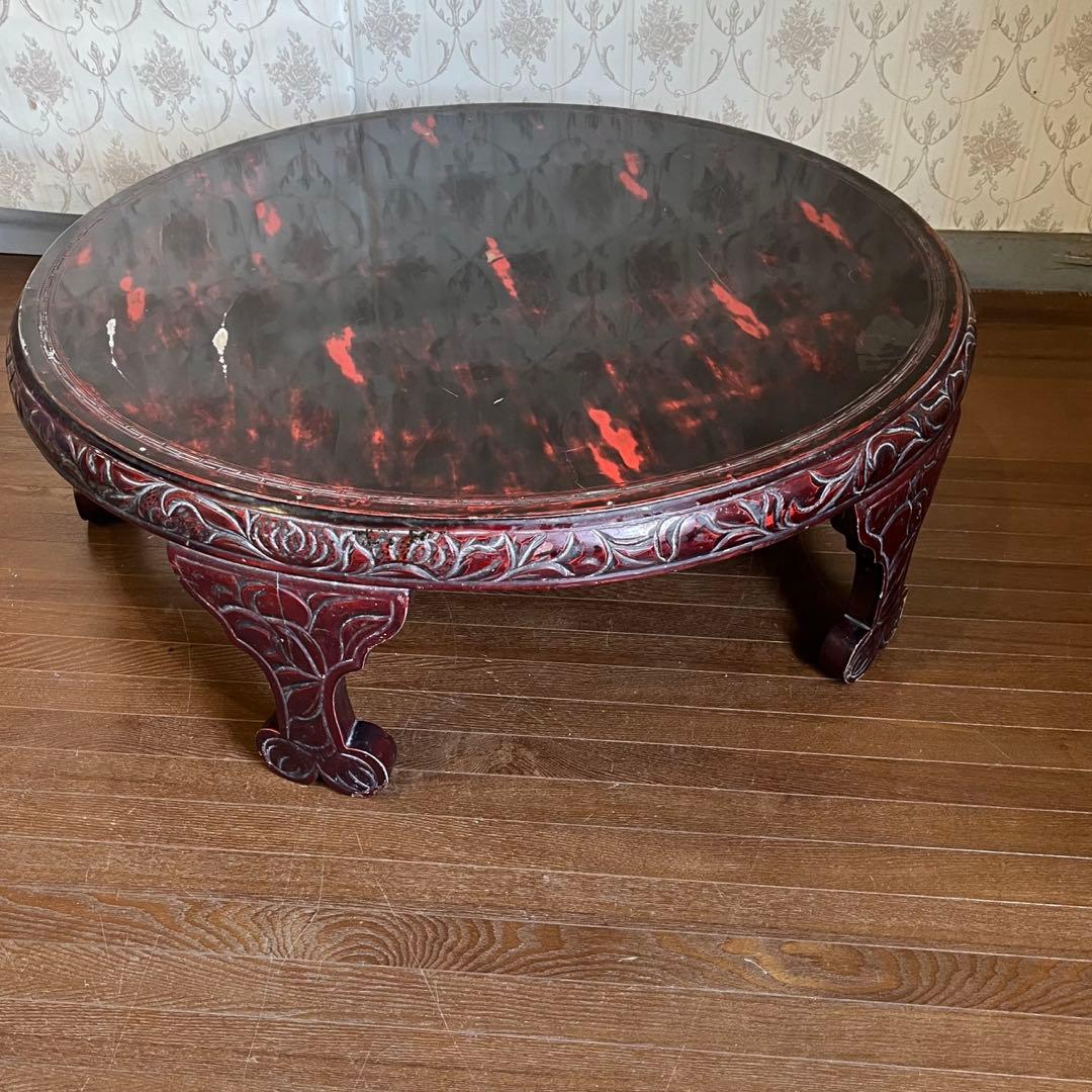 アンティーク】李朝 彫刻 天然木 座卓 ちゃぶ台 センターテーブル 古