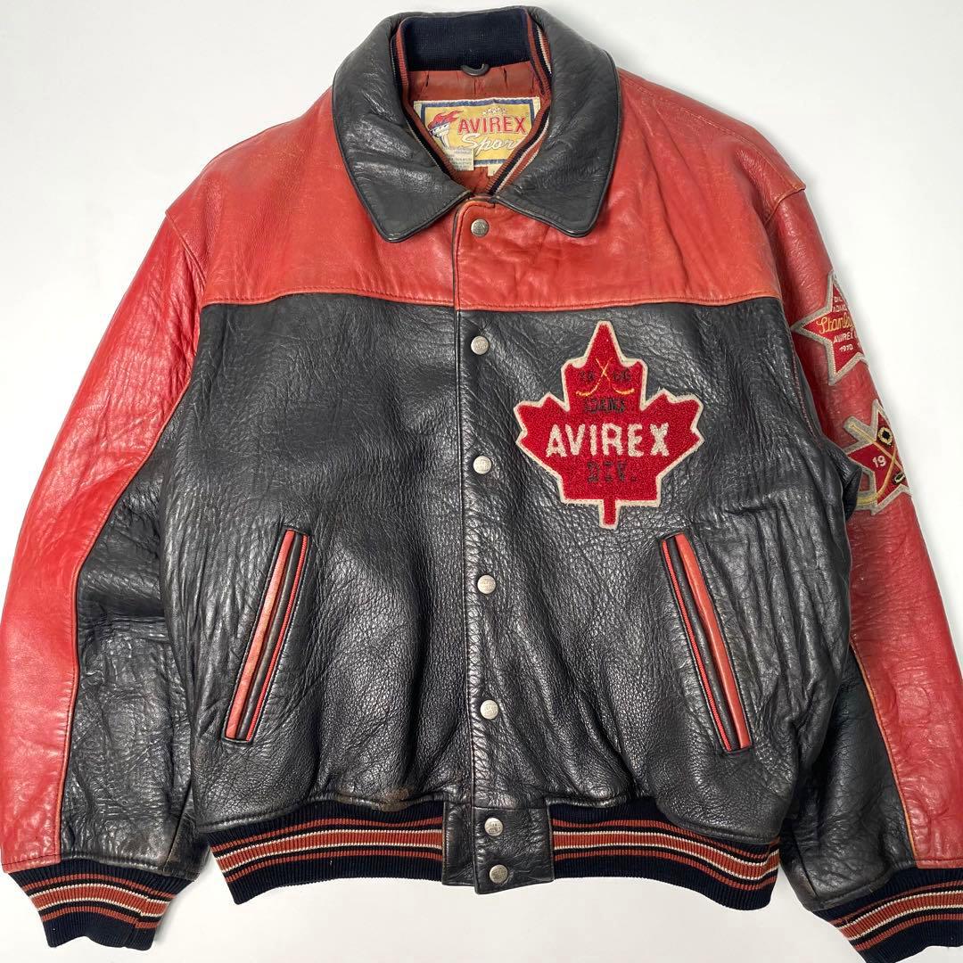 羊革】AVIREX レザージャケット 黒 赤 L スタジャン VARSITY - メルカリ