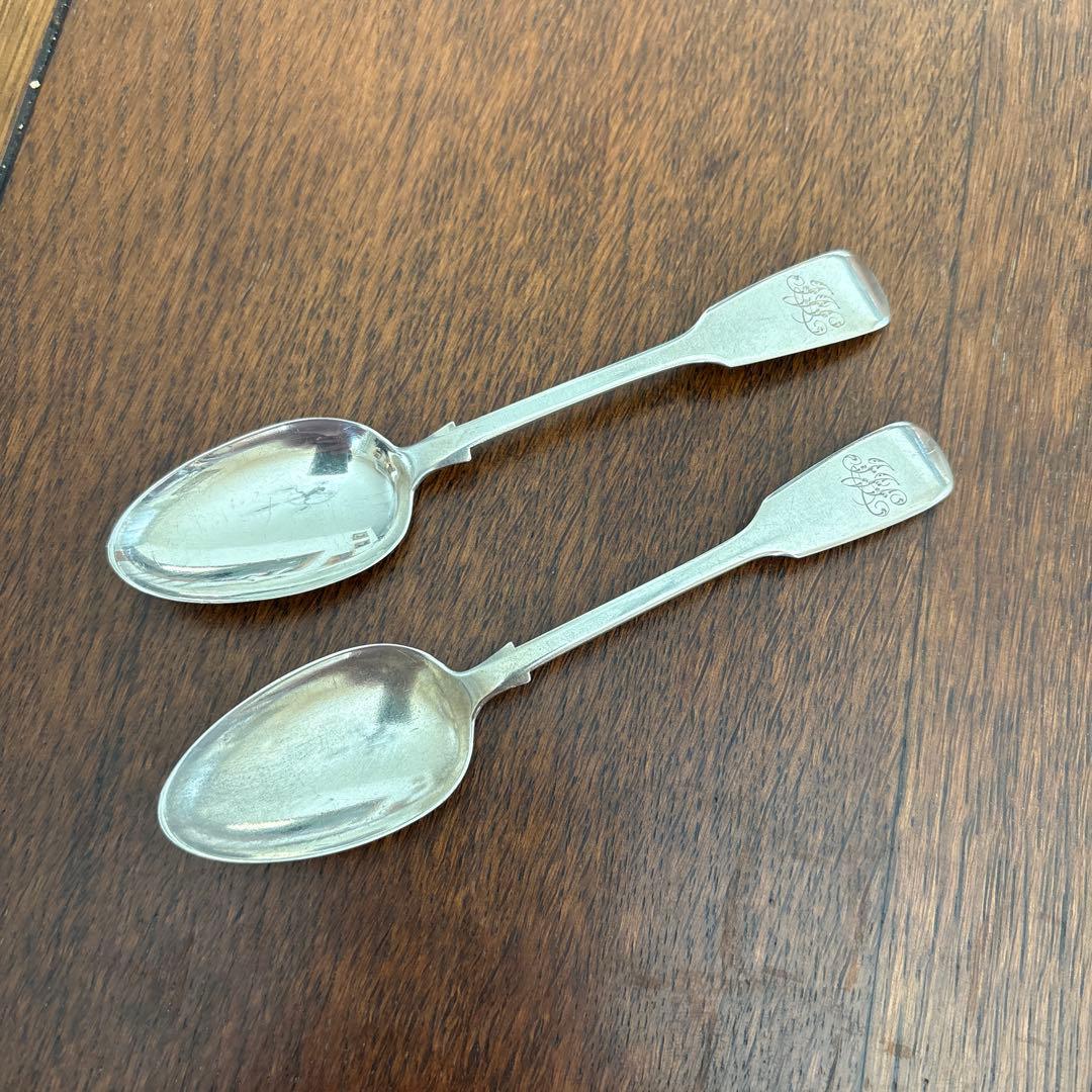 英国アンティーク・ヴィクトリア時代初期 純銀製ティースプーン ２本 英国アンティーク銀器【純銀】ティースプーン4本◇Antique Market