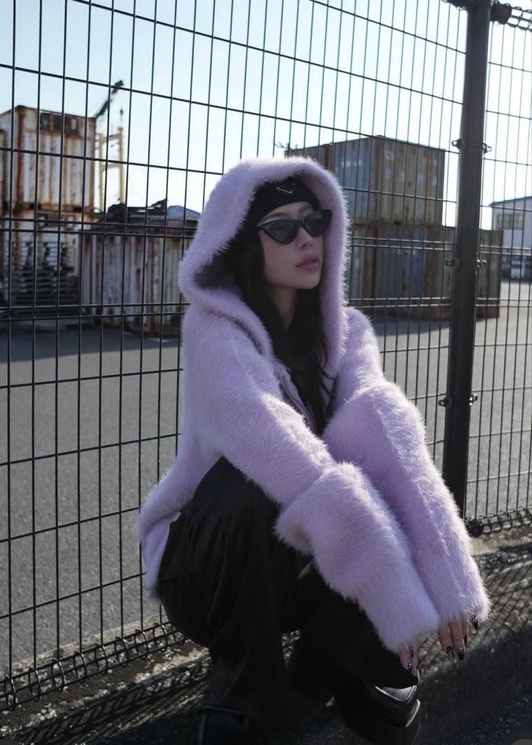 Glam Lips SHAGGY ボンディング KNIT ZIP フーディー - メルカリ