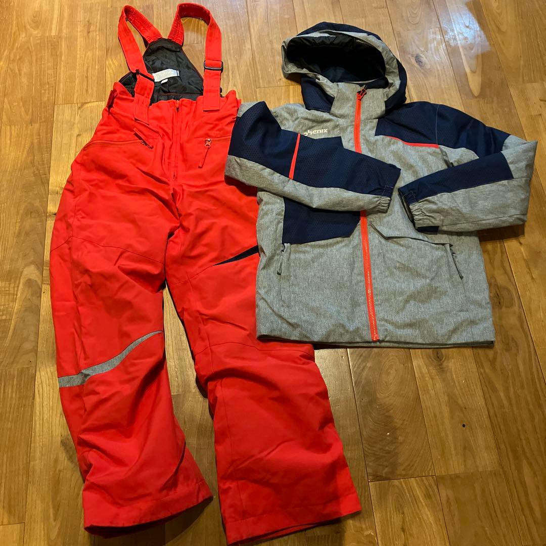 phenix スキーウェア 150cm グレー/ネイビー/レッド　グローブ付き MENS】スキーウェア アウタージャケット トップス Honda Touring