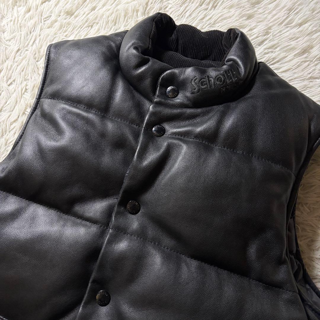 美品/希少モデル□schott レザー ダウンベスト リバーシブル 羊革 黒 L