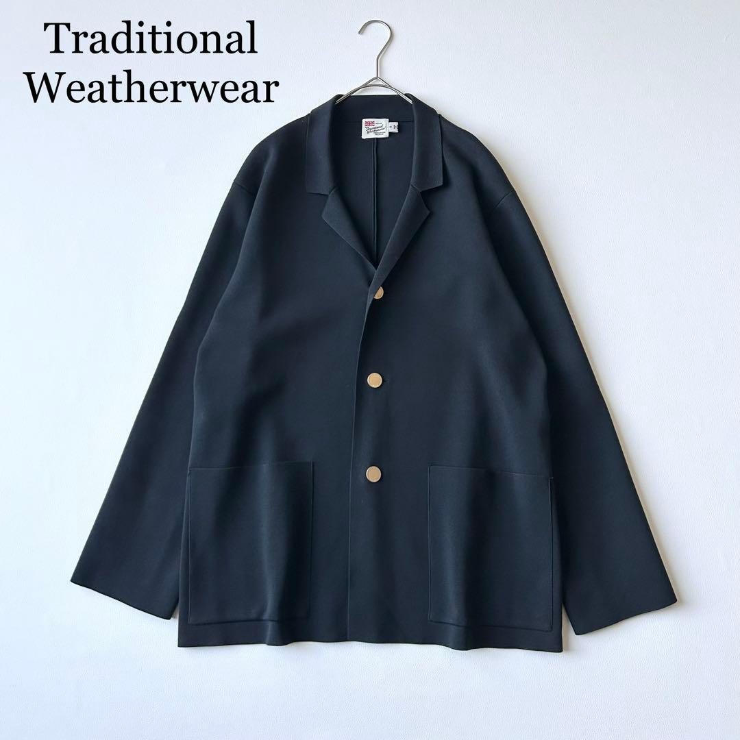 3036yトラディショナルウェザーウェア 金ボタンニットジャケット 紺 S ゴールドボタン ニット ジャケット