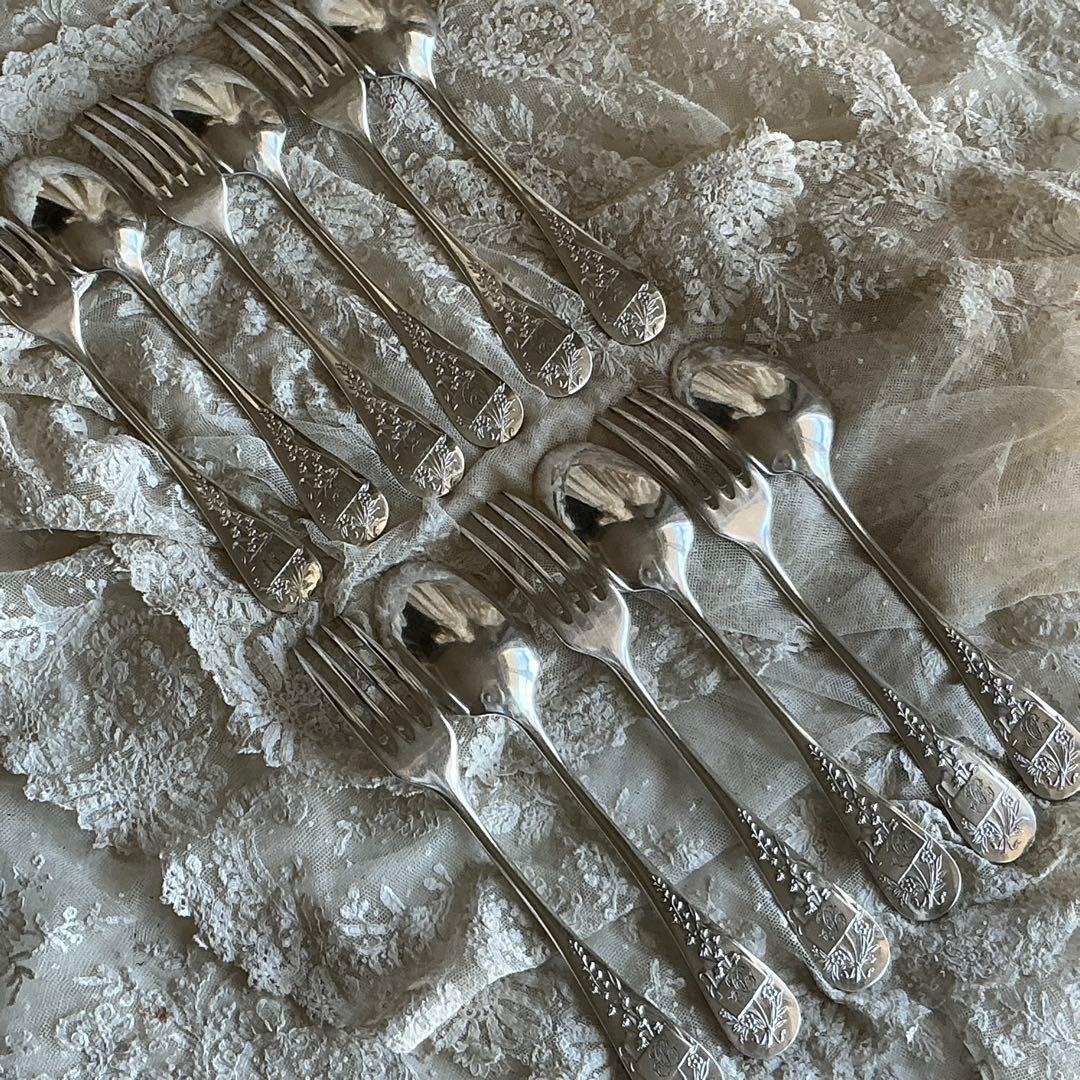 フランスアンティーク　６セット♡　すずらん　スプーン＆フォーク　モノグラム フランスアンティーク 6セット♡ すずらん スプーン＆フォーク