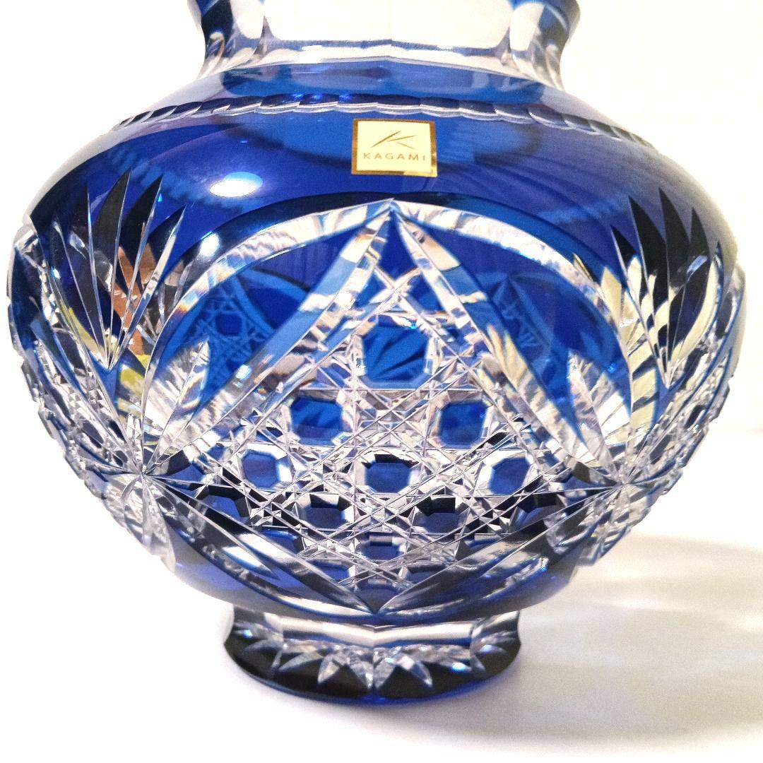 未使用 美品 カガミクリスタル 江戸切子 花瓶 笹葉麻葉紋 伝統工芸士