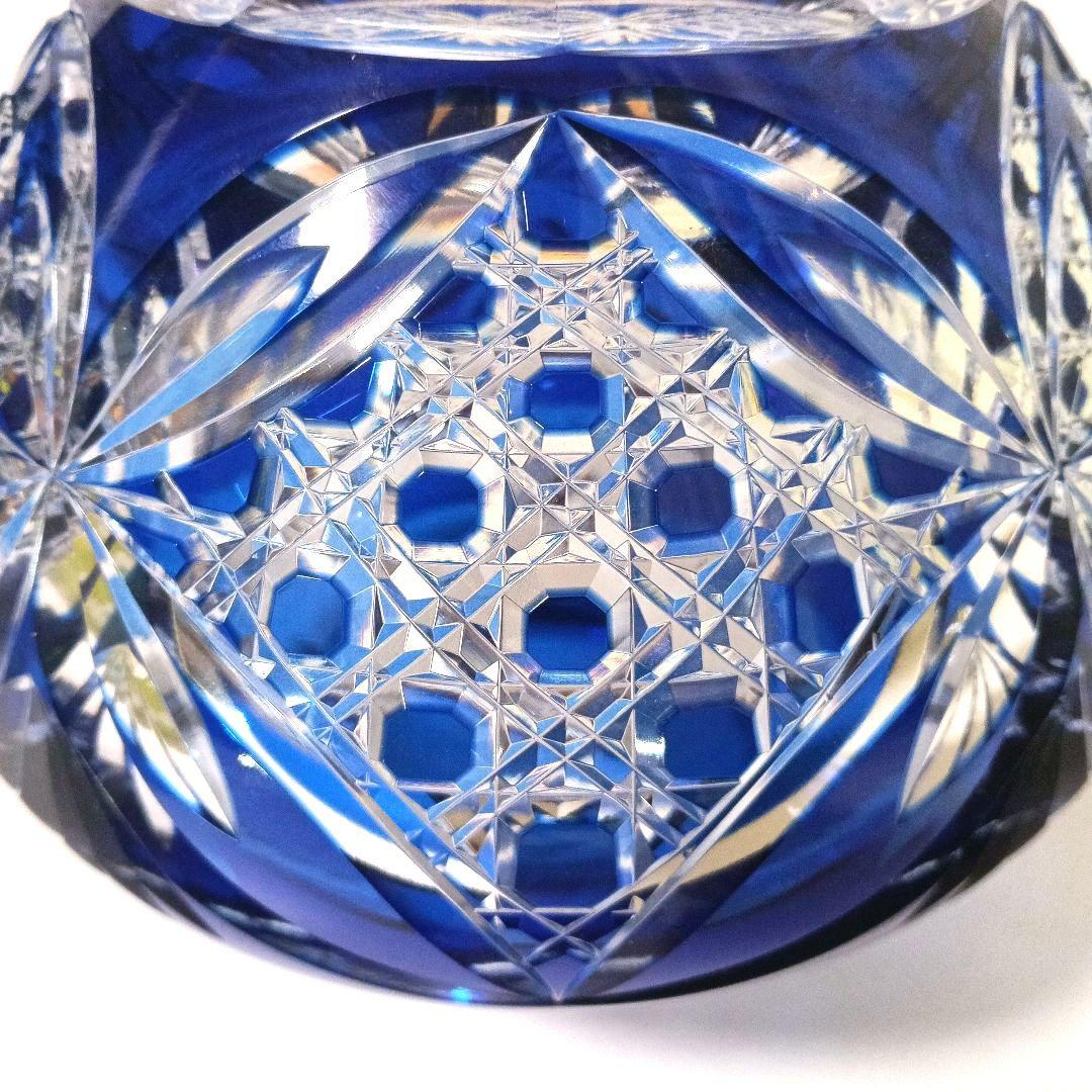 未使用 美品 カガミクリスタル 江戸切子 花瓶 笹葉麻葉紋 伝統工芸士