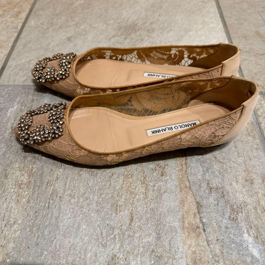 Manolo Blahnik マノロレース フラットシューズ カーキ 36