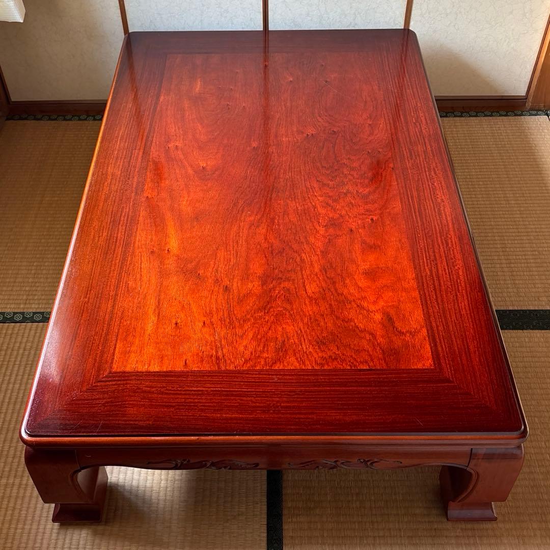 座敷机 座卓 テーブル 昭和レトロ 座卓 座敷机 和室 幅120cm 畳部屋 テーブル 【幕板・脚に彫刻を施