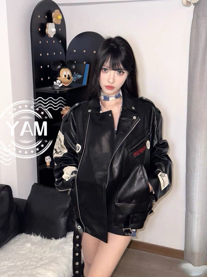 EMOBROTHER ワッペン刺繍レザージャケット 短丈 boxy - メルカリ