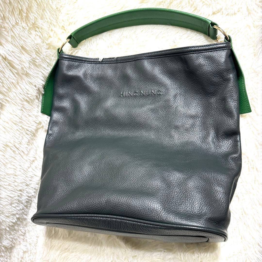 美品✨HINC NUNC ヒンクヌンク ワンショルダーバッグ レザー グリーン