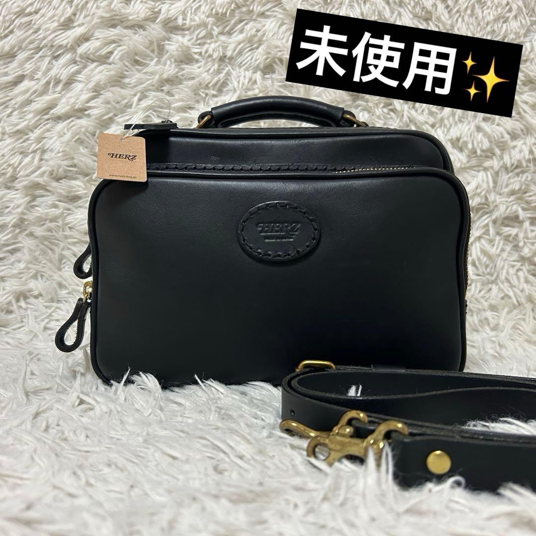 未使用✨HERZ ヘルツ ショルダーバック 2way ブラック HERZ新品2way口枠ミニショルダーCW-7ブラックショルダーバッグ ヘルツ