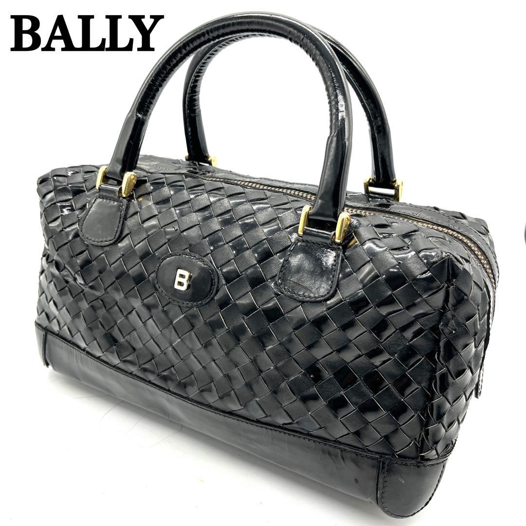 BALLY バリー 編み込み レザー ミニボストン ハンドバッグ ブラック 黒