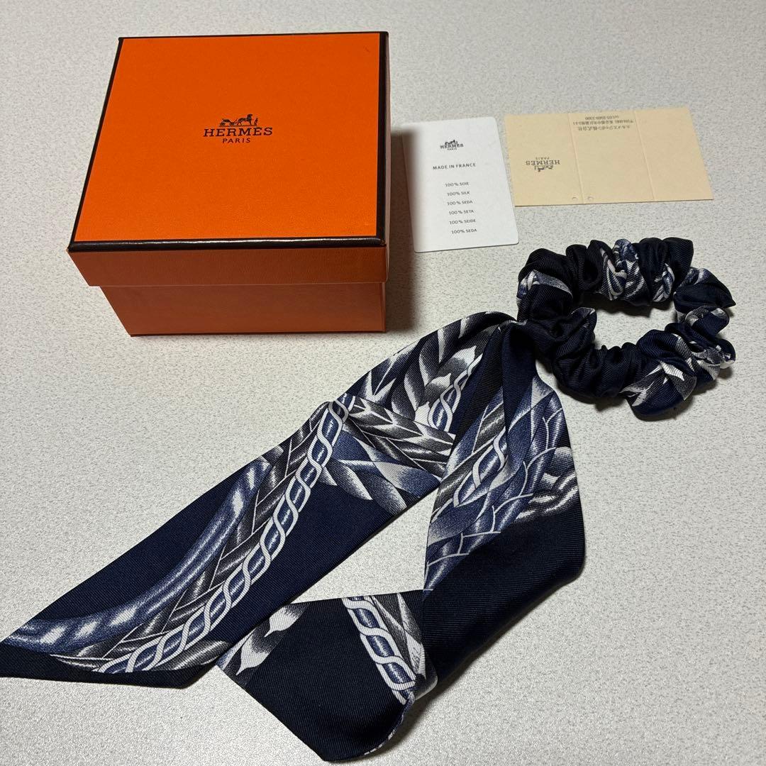 ◉ゆうきママHERMES シルク ヘアゴム ネイビー ◉ゆうきママHERMES シルク ヘアゴム ネイビー ◉ゆうきママHERMES