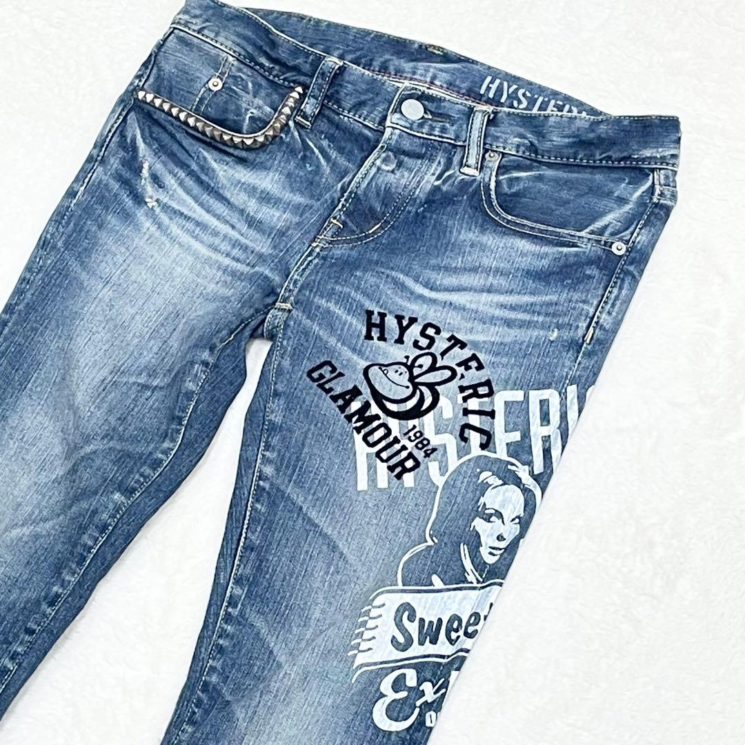ヒステリックグラマー ヒスガール プリント スタッズ デニム 総柄 S