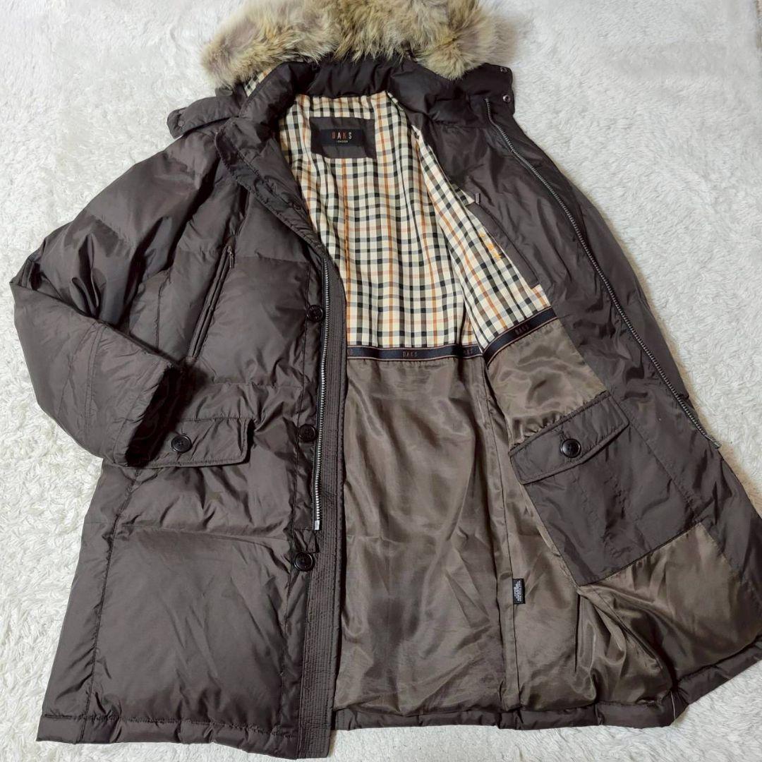 美品　DAKS　ダウンコート　ブラウン　ロゴボタン　3way　ドローコード　LL ダウンコート ダウンジャケット ドロストデザインスタンドコート