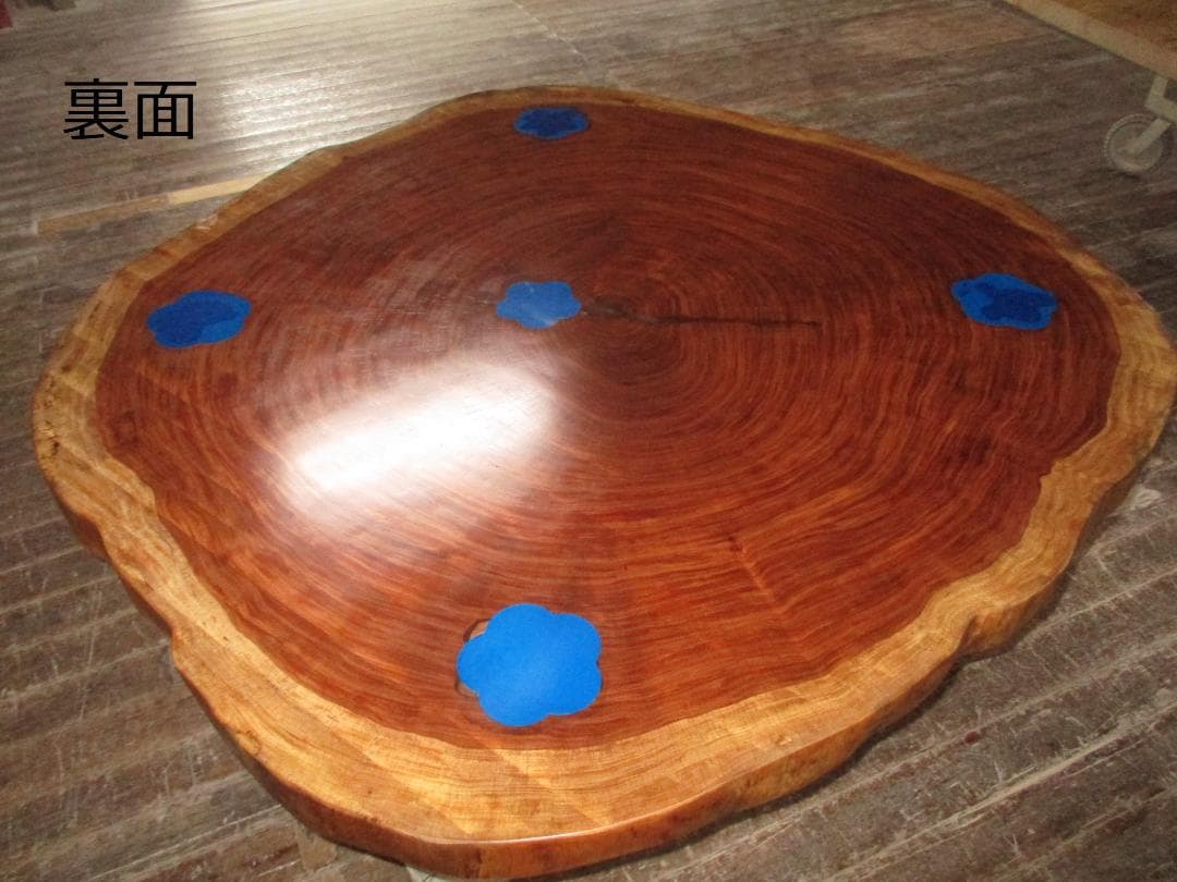 1203□ ブビンガ 丸テーブル 輪切り テーブル ダイニング 一枚板