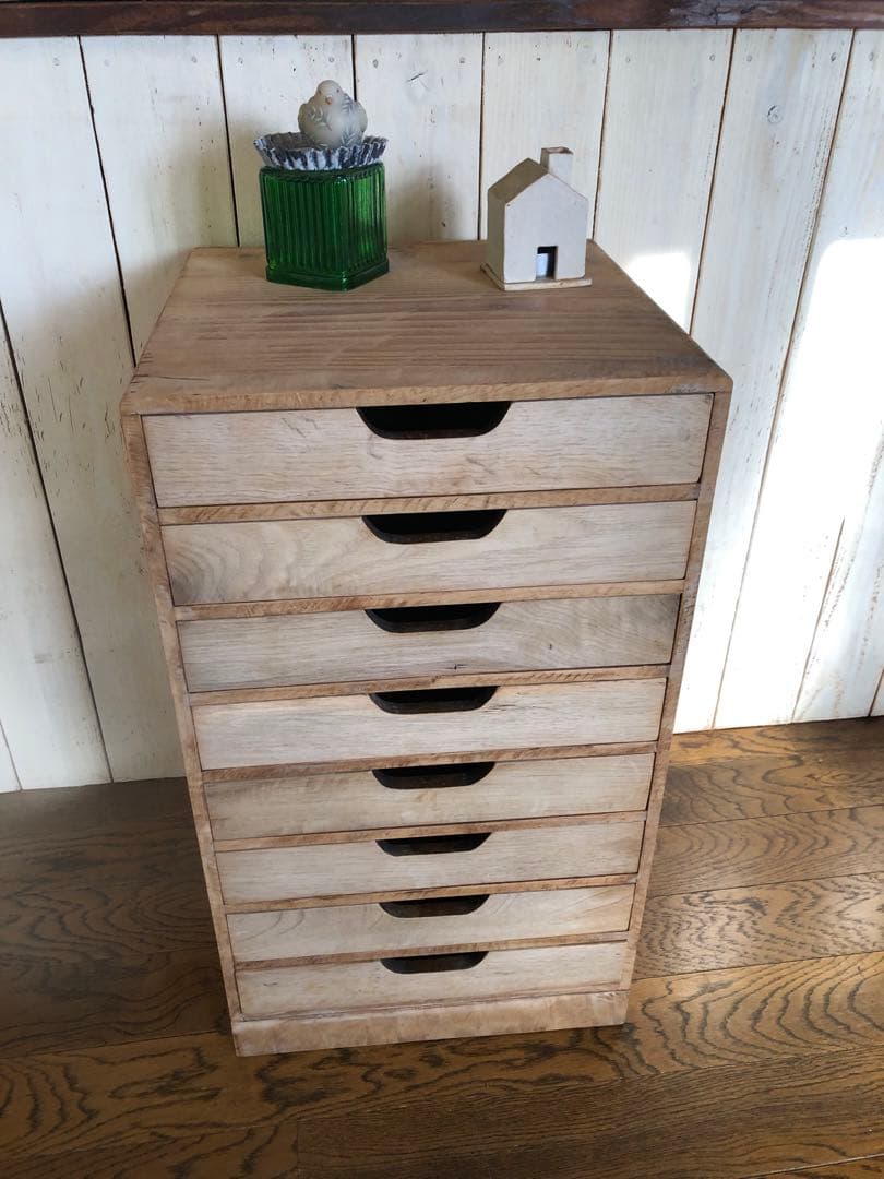 ■レトロ■古い木の８杯引き出し書類棚　カルテケース　小引出し 昭和レトロ 図書カード 小引出し 木製棚 カードケース 収納 6杯