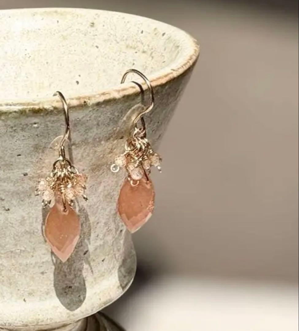 241.14kgf 天然石 ピアス ムーンストーン ジルコン オレンジ ゴールド