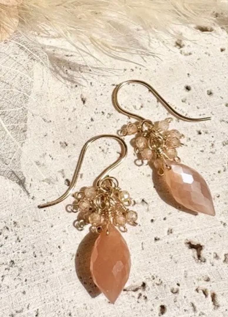 241.14kgf 天然石 ピアス ムーンストーン ジルコン オレンジ ゴールド