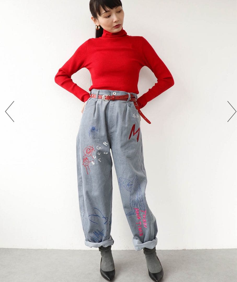 Three Four Time 落書き刺繍コーデュロイパンツ Three Four Time｜Three Four Time/落書き刺繍コーデュロイパンツ