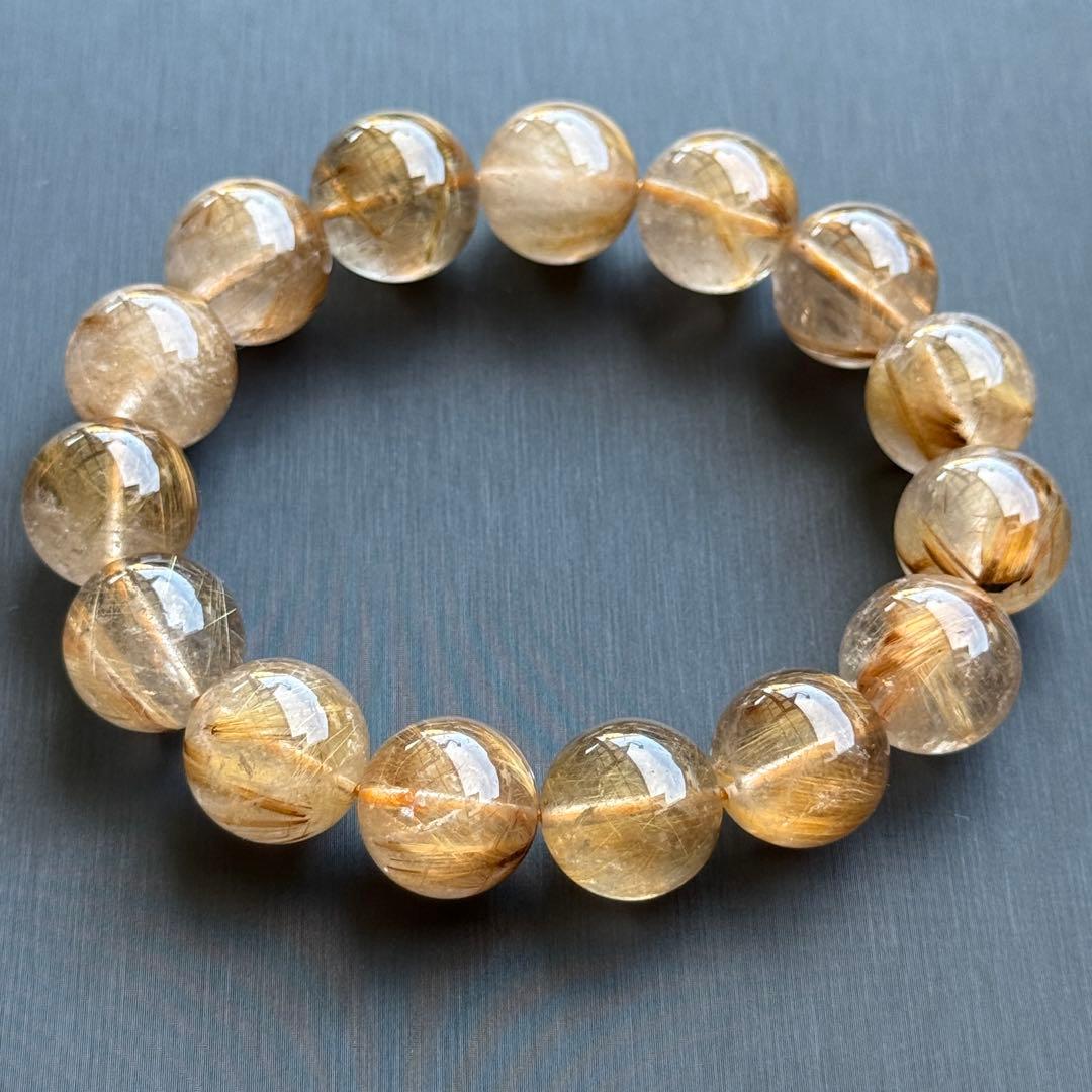 タイガータイチンルチルクォーツ 約14.6〜15.7mm A4675