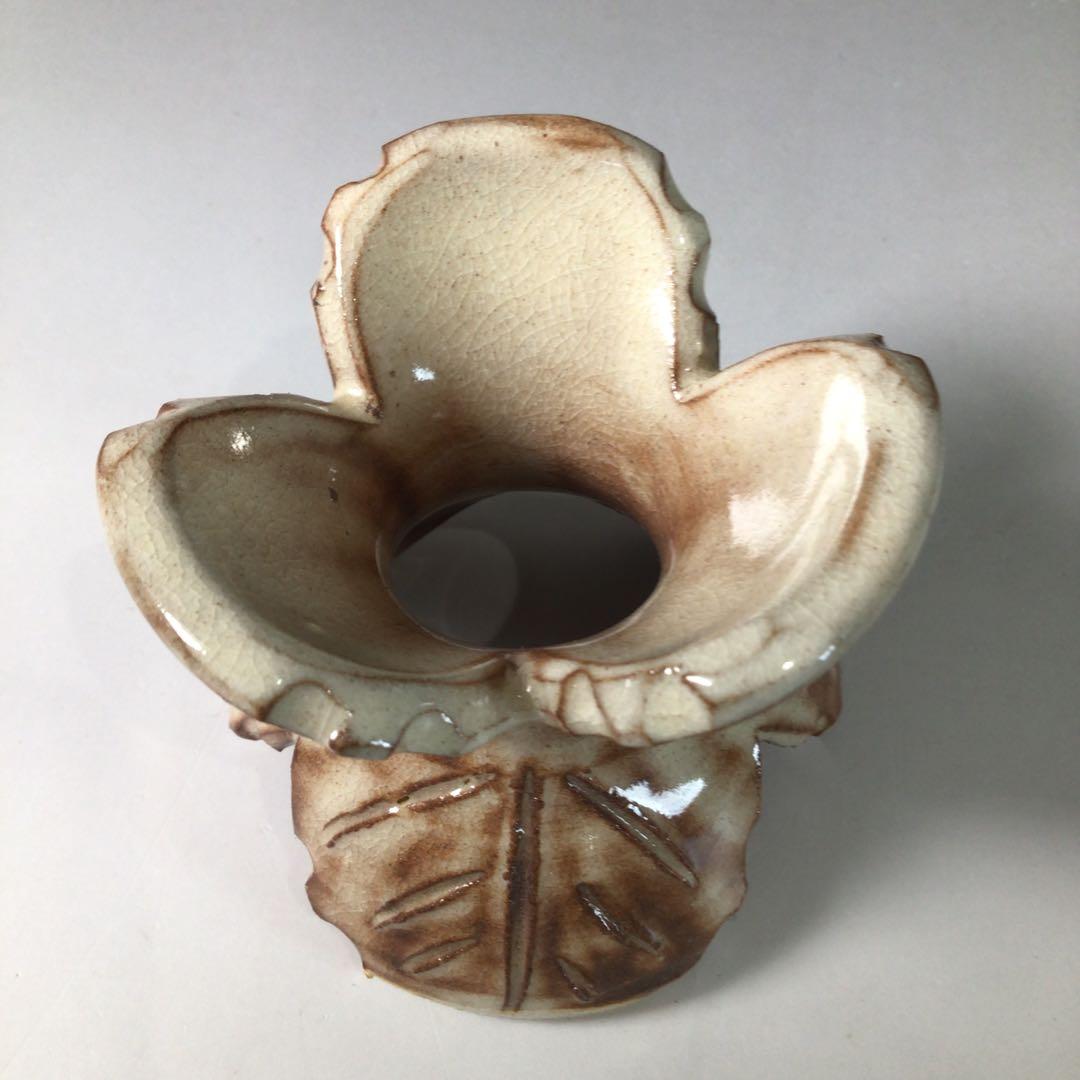 S74 蓋置 『萩焼』『増野陶花造』『三ツ葉蓋置』 共箱 茶道具