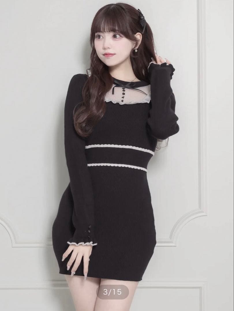 チュールフリルドーリーニットワンピース ブラック pium チュールフリルドーリーニットワンピース – pium