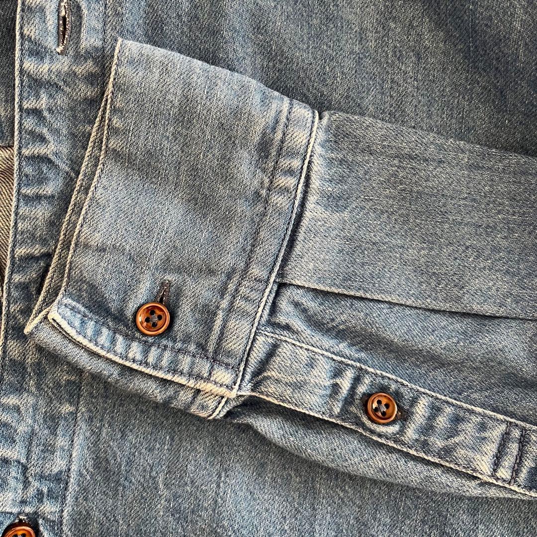 定価3.08万 ビアズリー ノーカラーデニムシャツ ブルー オーバーサイズ
