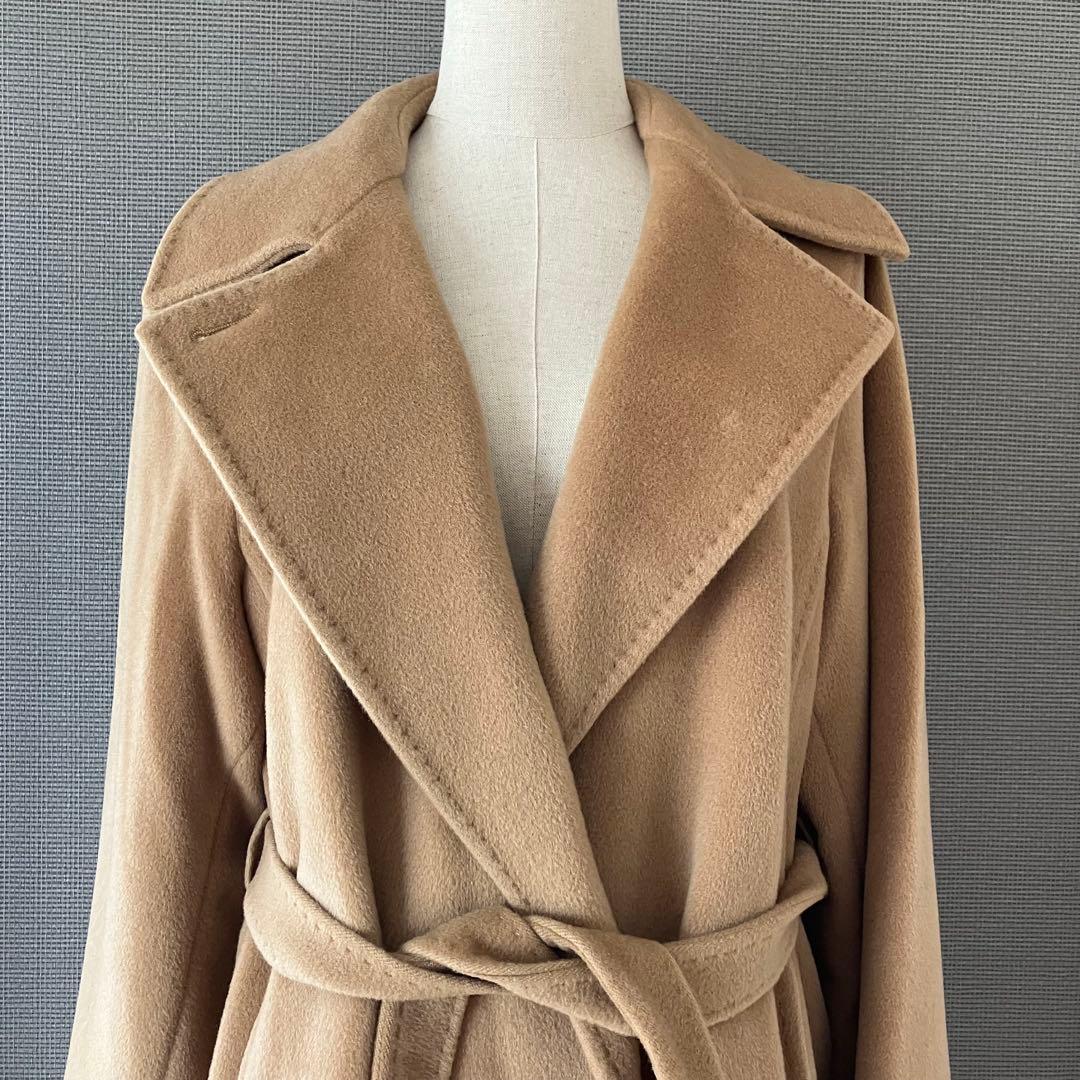 マックスマーラ 最上級白タグ カシミヤ混 女優襟 ベルテッド マキシ