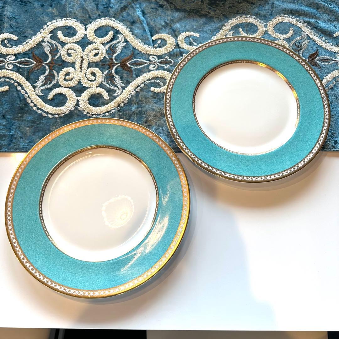 ウェッジウッドユーランダー パウダーターコイズディナー皿27cm磁器2枚セット ウェッジウッド プレート□ユーランダーパウダー ターコイズ ディナー